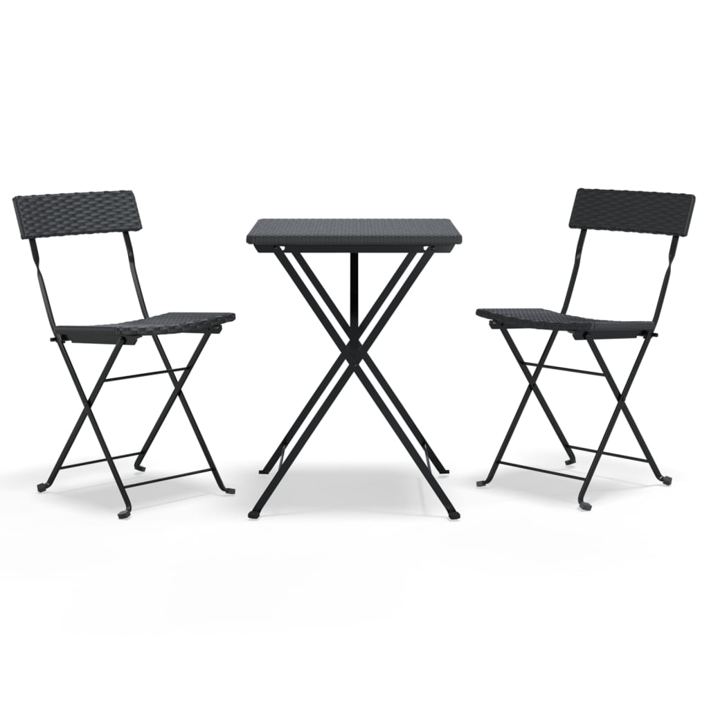 3Dílný Skládací Bistro Set Černý Polyratan