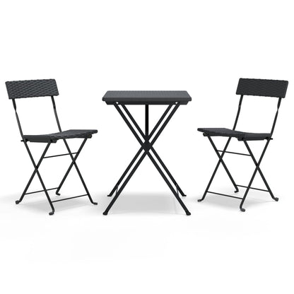 3Dílný Skládací Bistro Set Černý Polyratan