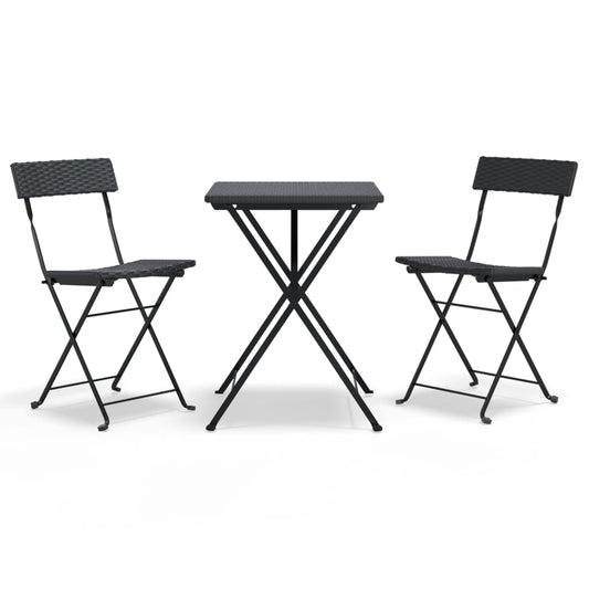 3Dílný Skládací Bistro Set Černý Polyratan