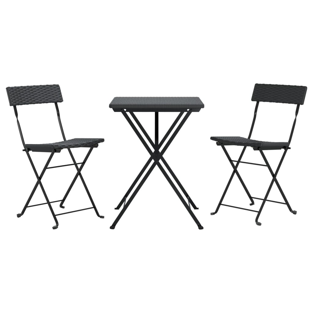3Dílný Skládací Bistro Set Černý Polyratan