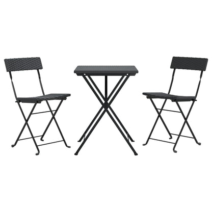 3Dílný Skládací Bistro Set Černý Polyratan