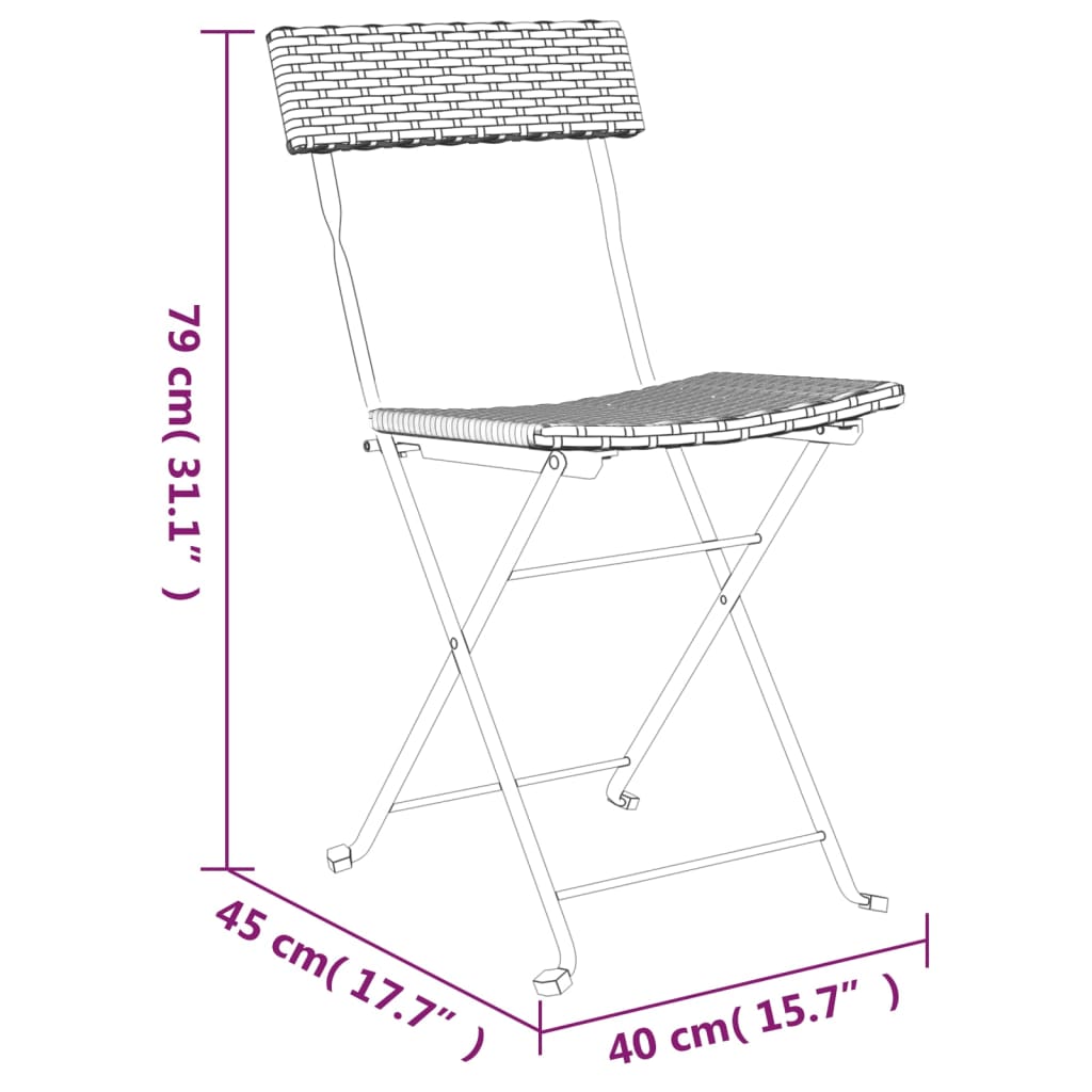 3Dílný Skládací Bistro Set Černý Polyratan