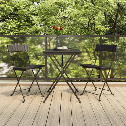 3Dílný Skládací Bistro Set Černý Polyratan