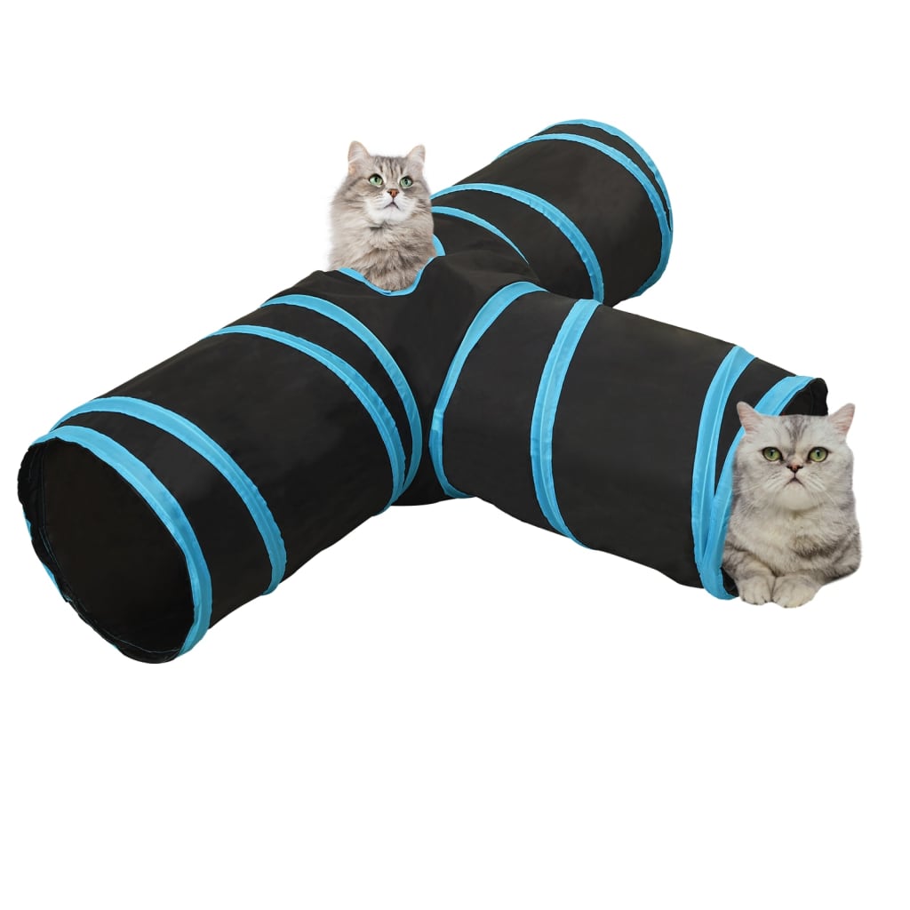 Kočičí Tunel 3Cestný Černý A Modrý 90 Cm Polyester
