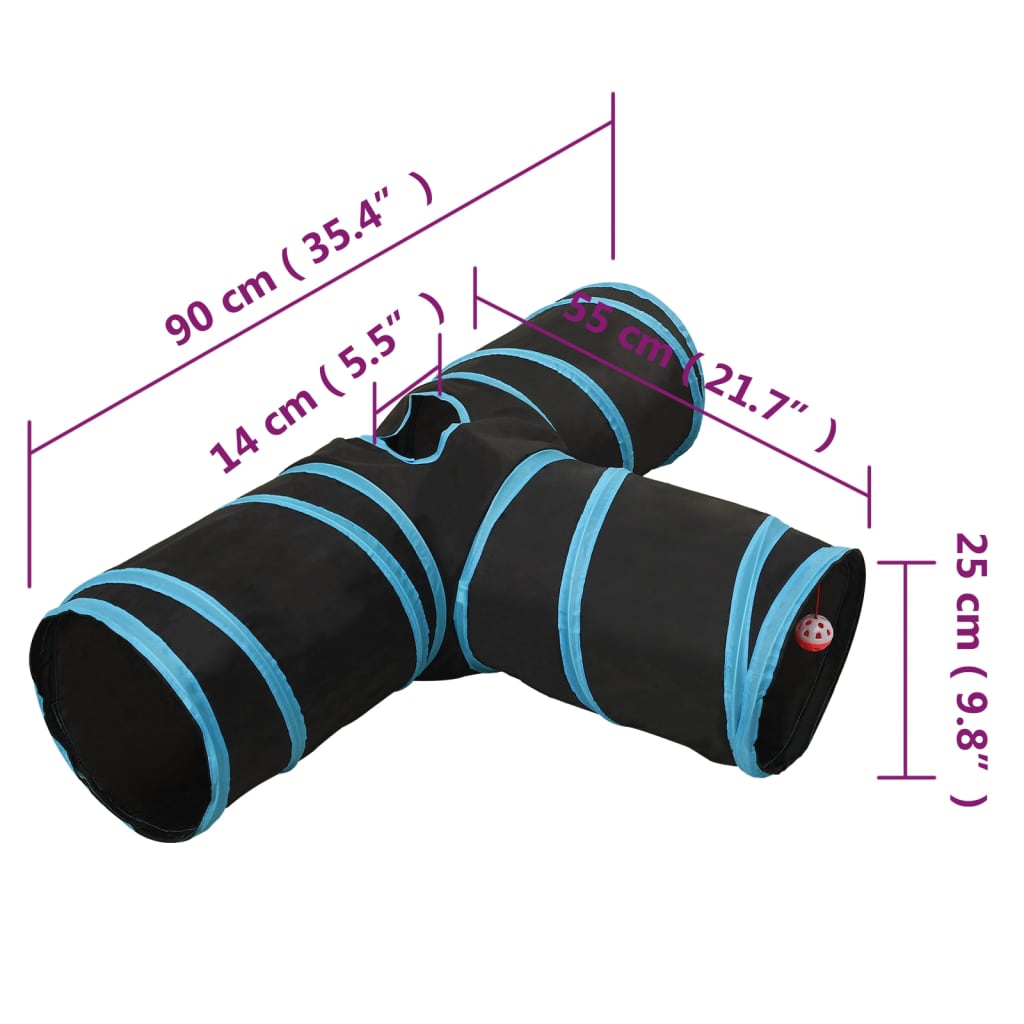 Kočičí Tunel 3Cestný Černý A Modrý 90 Cm Polyester