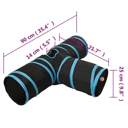 Kočičí Tunel 3Cestný Černý A Modrý 90 Cm Polyester