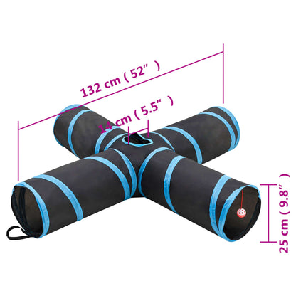 Kočičí Tunel 4Cestný Černý A Modrý 132 Cm Polyester