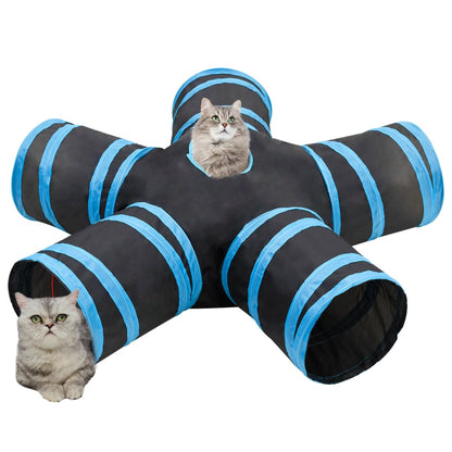 Kočičí Tunel 5Cestný Černý A Modrý 25 Cm Polyester