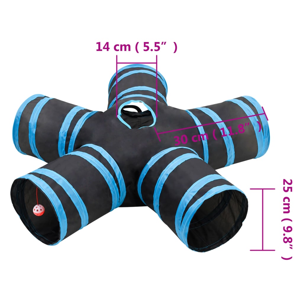 Kočičí Tunel 5Cestný Černý A Modrý 25 Cm Polyester