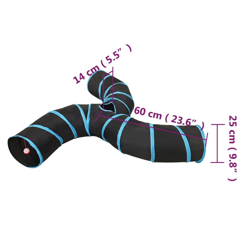 Kočičí Tunel 3Cestný Černý A Modrý 25 Cm Polyester