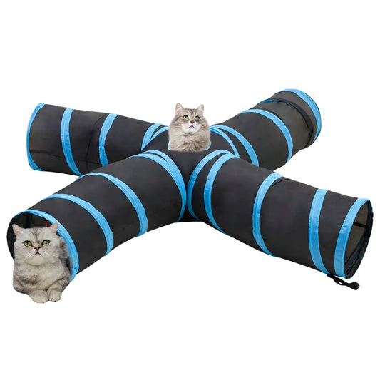 Kočičí Tunel 4Cestný Černý A Modrý 25 Cm Polyester