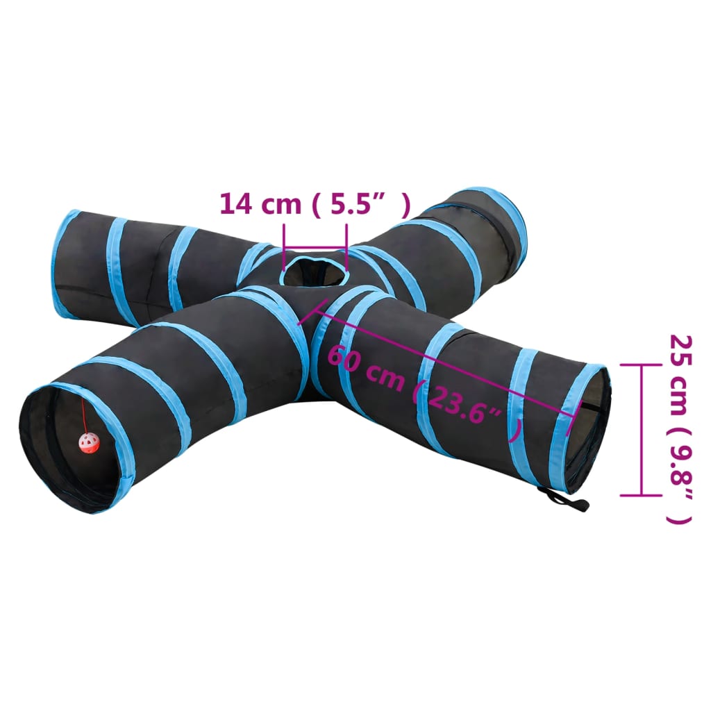 Kočičí Tunel 4Cestný Černý A Modrý 25 Cm Polyester