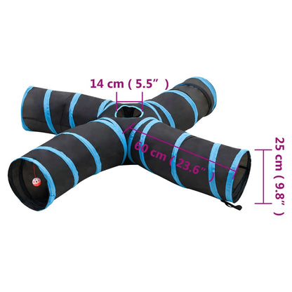 Kočičí Tunel 4Cestný Černý A Modrý 25 Cm Polyester