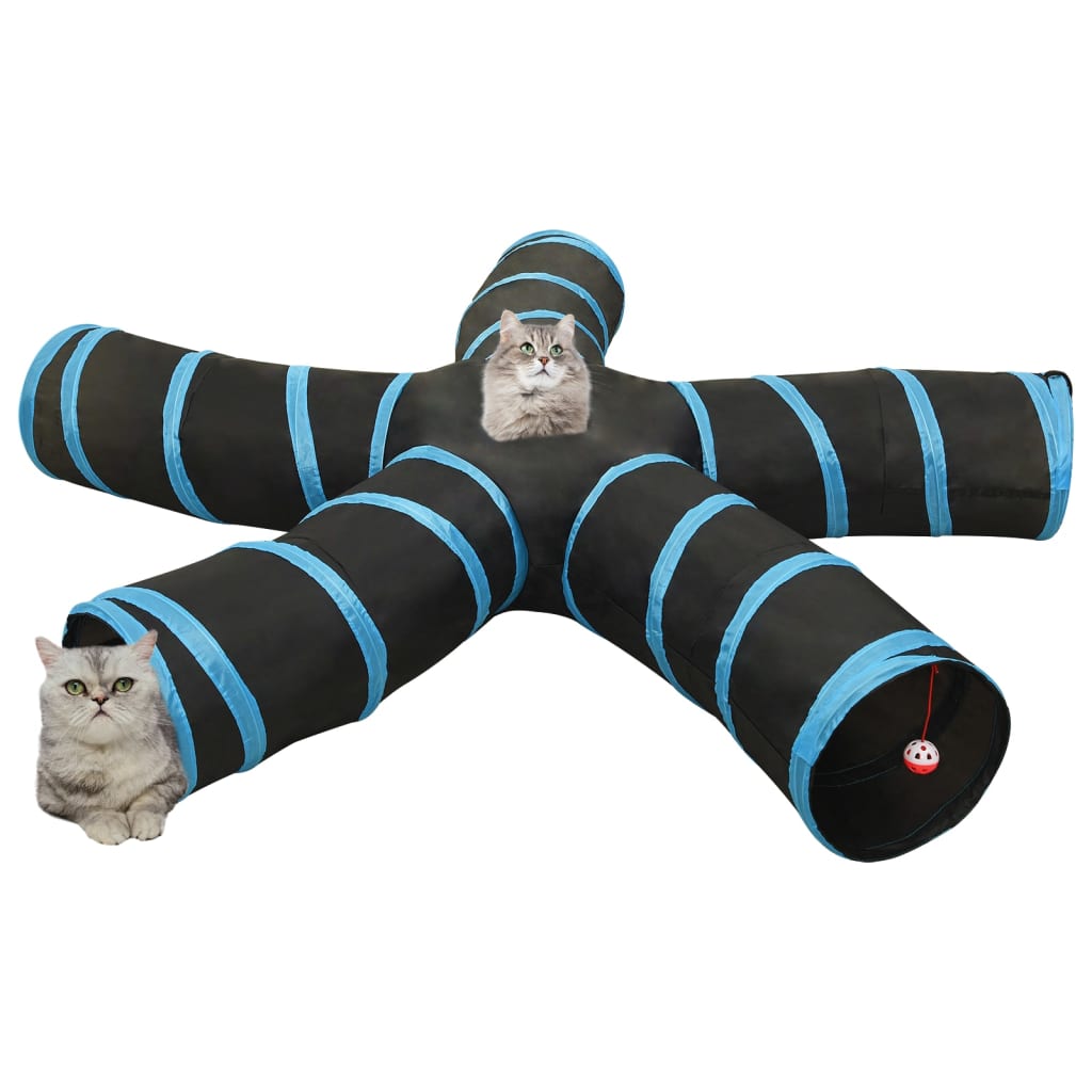 Kočičí Tunel 5Cestný Černý A Modrý 25 Cm Polyester