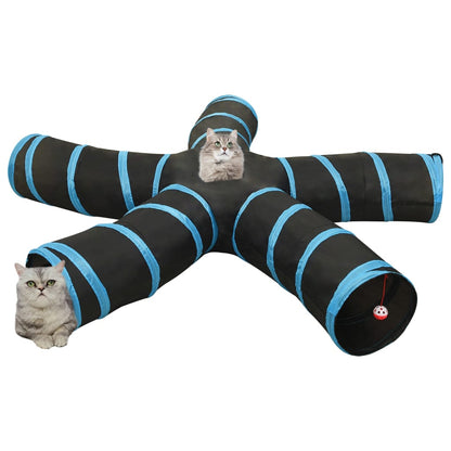 Kočičí Tunel 5Cestný Černý A Modrý 25 Cm Polyester