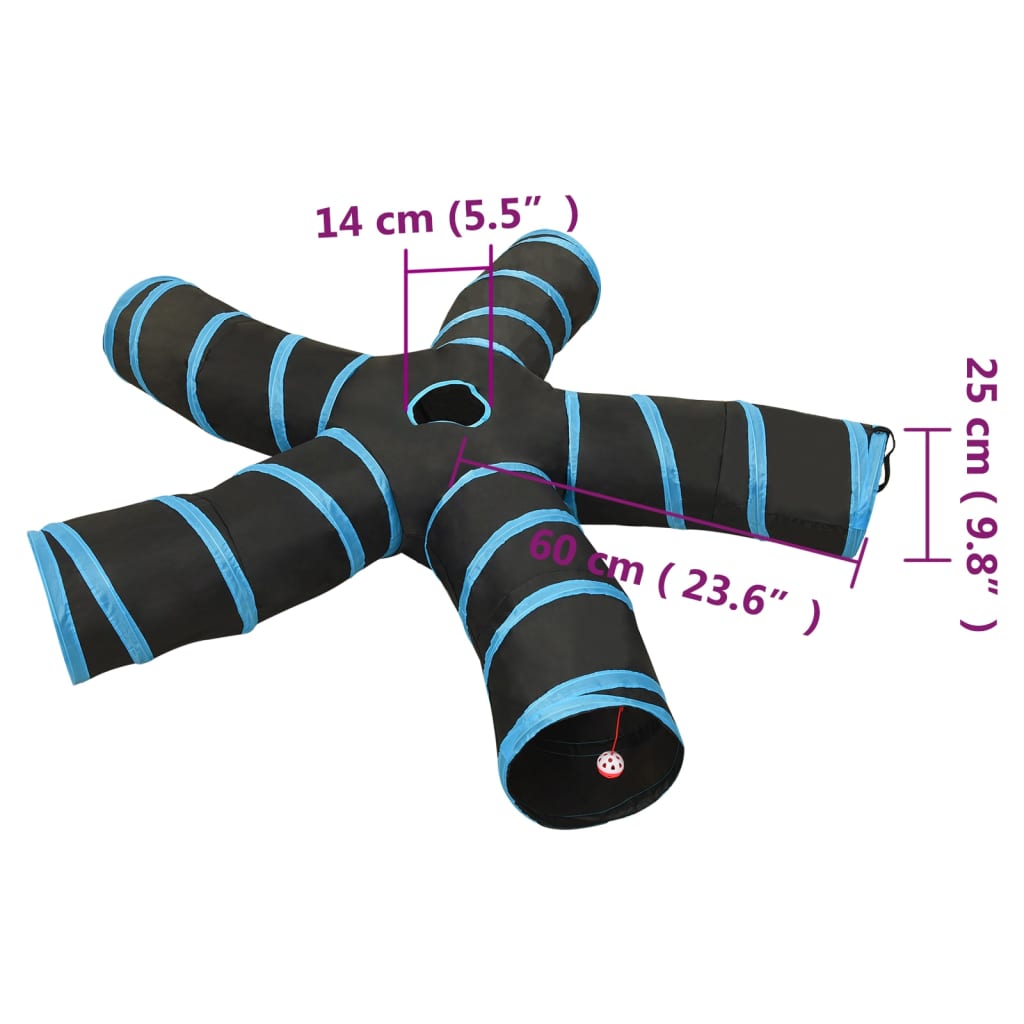 Kočičí Tunel 5Cestný Černý A Modrý 25 Cm Polyester