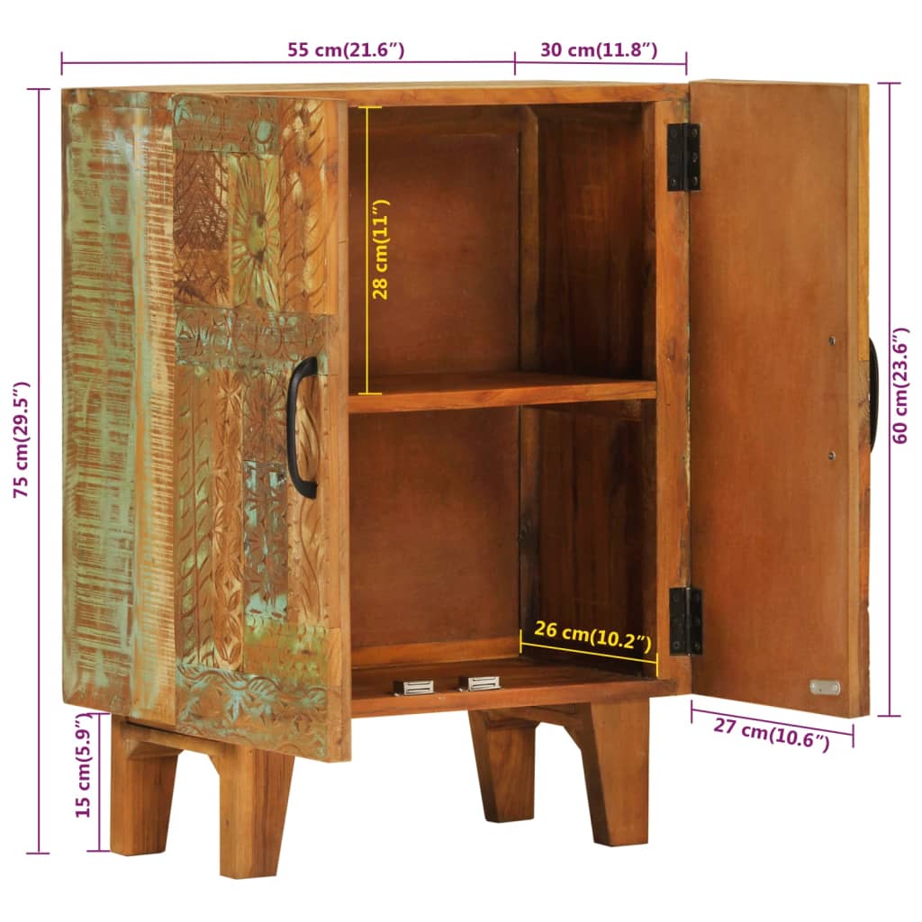 Ručně Vyřezávaný Příborník 55X30X75Cm Masivní Recyklované Dřevo