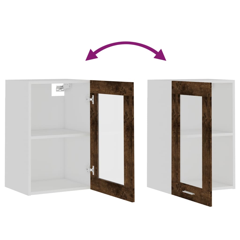 Závěsná Prosklená Skříňka 40 X 31 X 60 Cm Kompozit Kouřový Dub