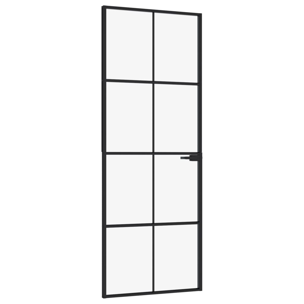 Interiérové Dveře Černé 76X201,5 Cm Tvrzené Sklo A Hliník Úzké Černá A Průhledná