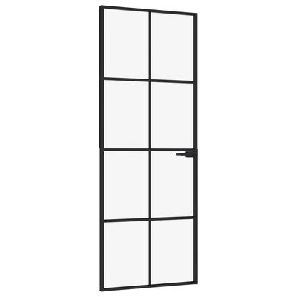 Interiérové Dveře Černé 76X201,5 Cm Tvrzené Sklo A Hliník Úzké Černá A Průhledná