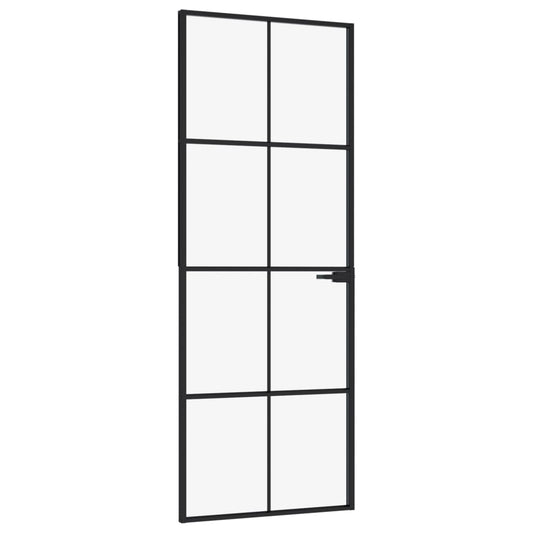 Interiérové Dveře Černé 76X201,5 Cm Tvrzené Sklo A Hliník Úzké Černá A Průhledná