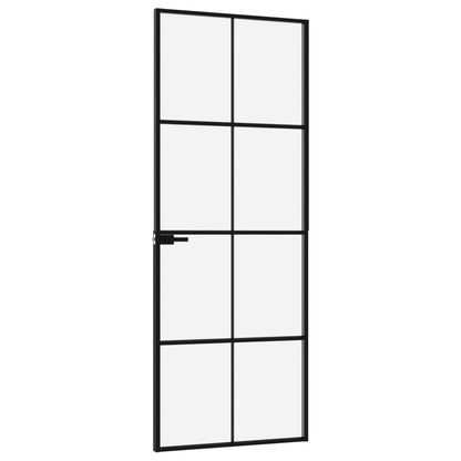 Interiérové Dveře Černé 76X201,5 Cm Tvrzené Sklo A Hliník Úzké Černá A Průhledná