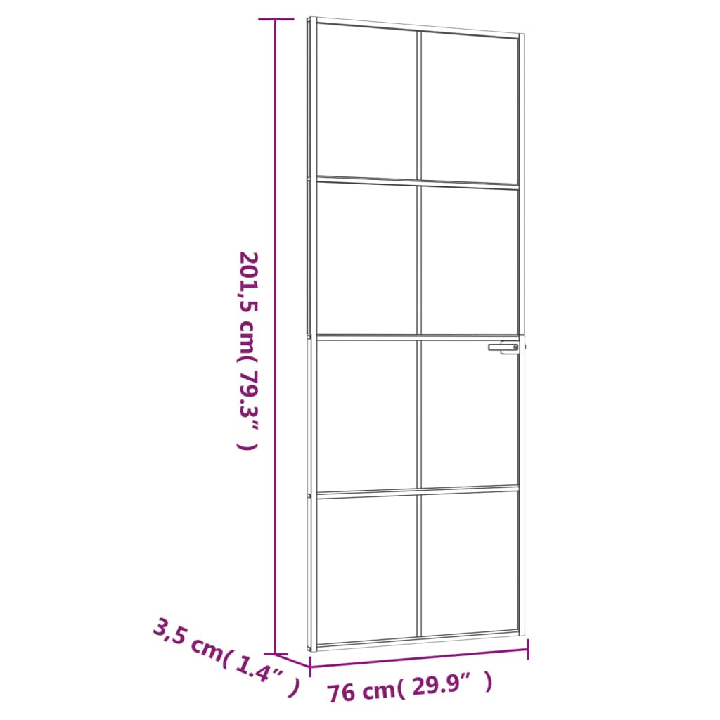 Interiérové Dveře Černé 76X201,5 Cm Tvrzené Sklo A Hliník Úzké Černá A Průhledná