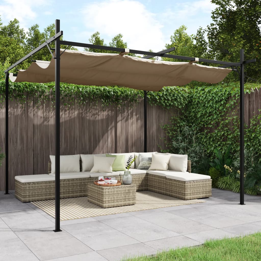 Pergola Se Zatahovací Střechou Taupe 295 X 292 X 230 Cm