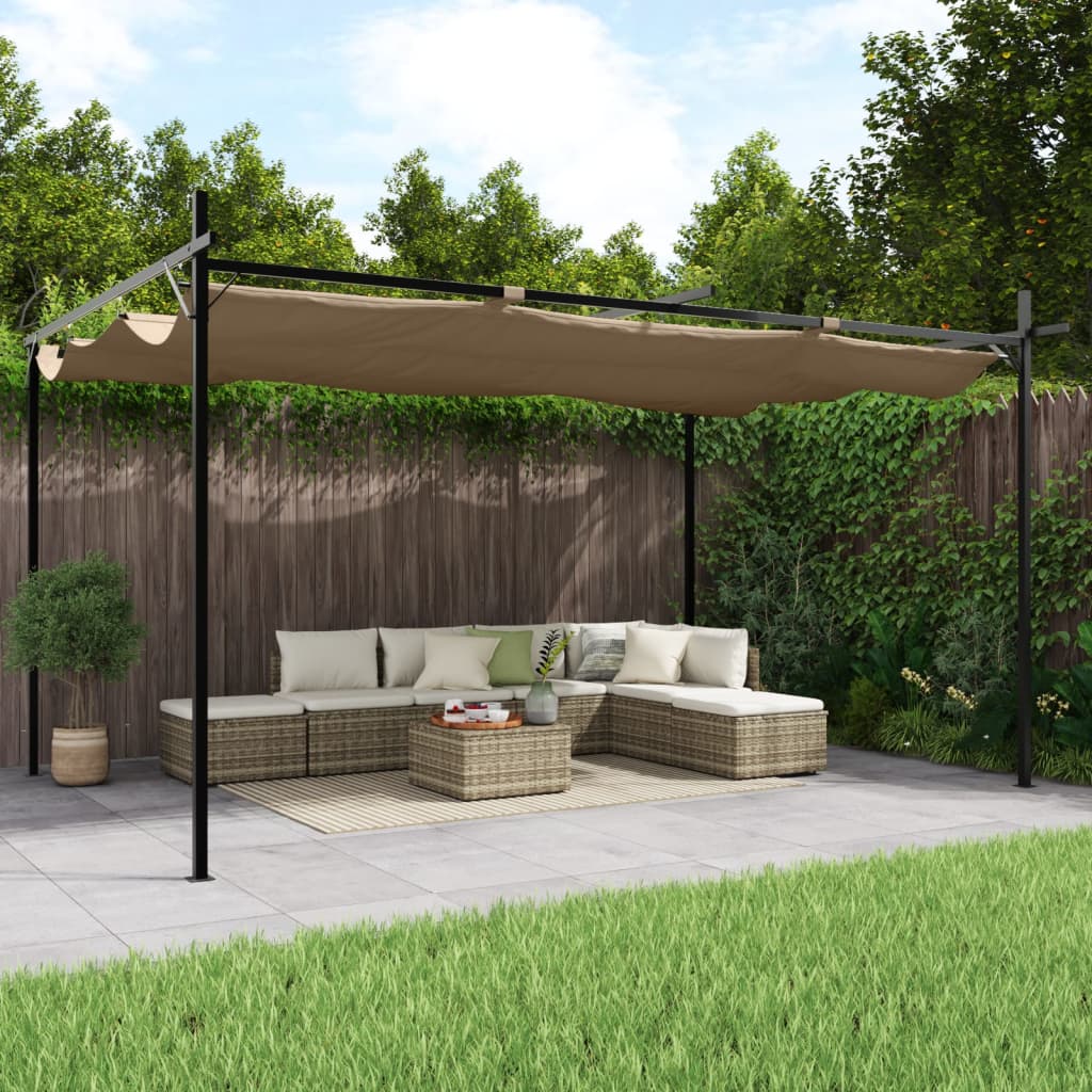 Pergola Se Zatahovací Střechou Taupe 395 X 292 X 230 Cm
