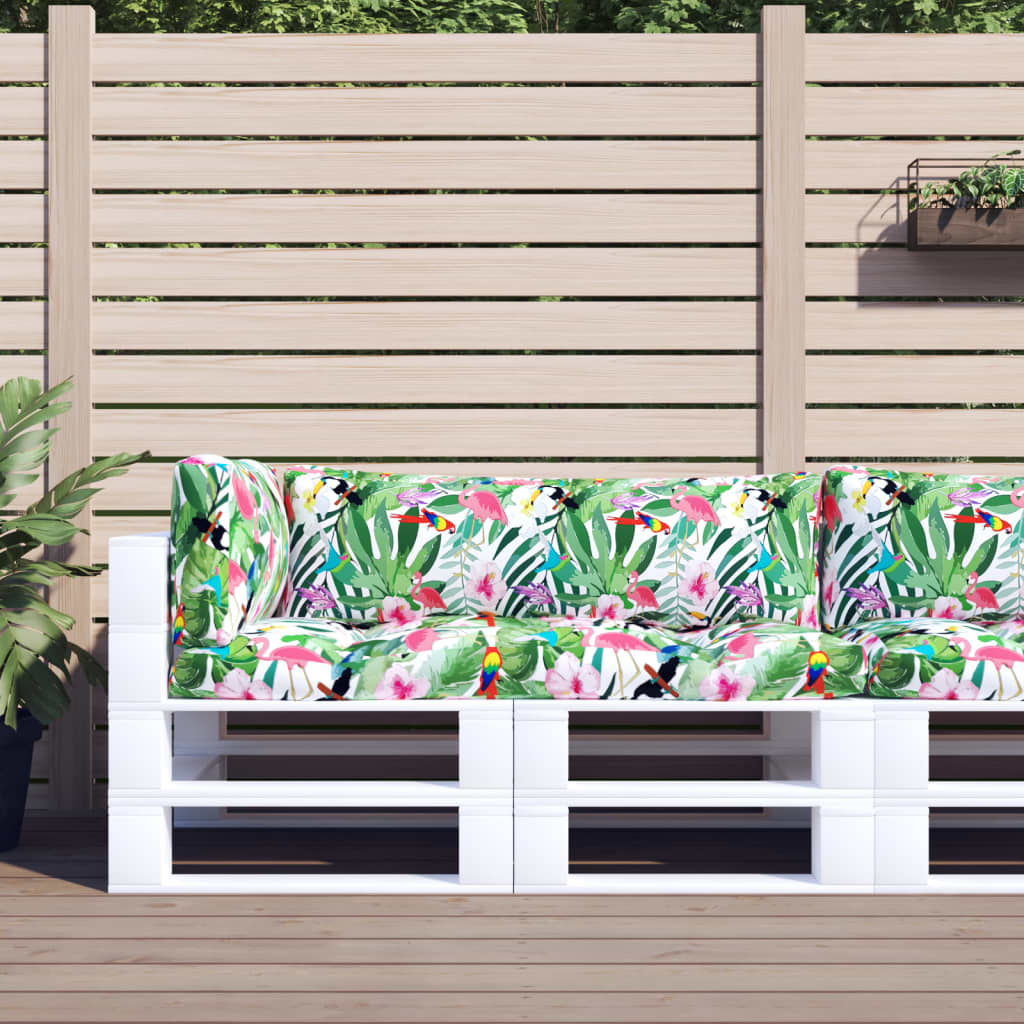 Podušky Na Nábytek Z Palet 3 Ks Vzor Listů Oxfordská Tkanina