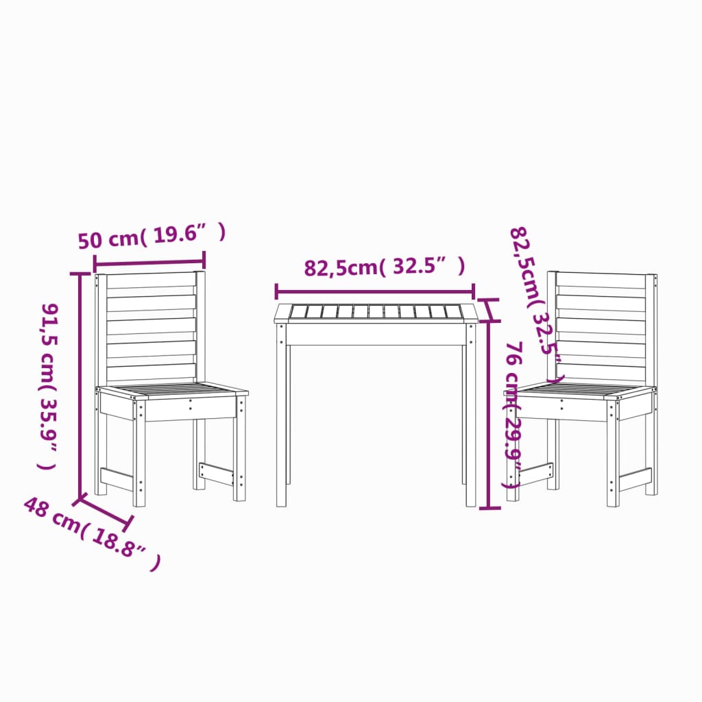 3Dílný Zahradní Bistro Set Masivní Borové Dřevo