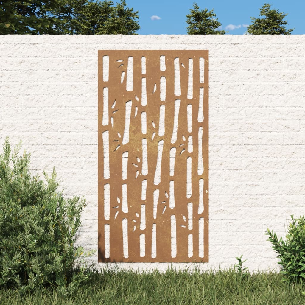 Zahradní Nástěnná Dekorace 105 X 55 Cm Cortenová Ocel Bambus