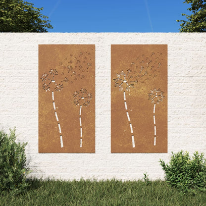 Zahradní Nástěnné Dekorace 2 Ks 105X55Cm Cortenová Ocel Květina