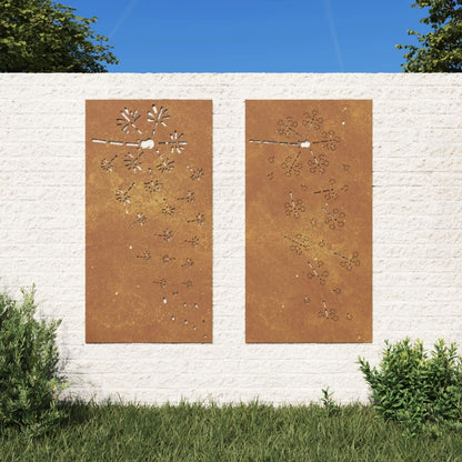 Zahradní Nástěnné Dekorace 2 Ks 105X55Cm Cortenová Ocel Květina