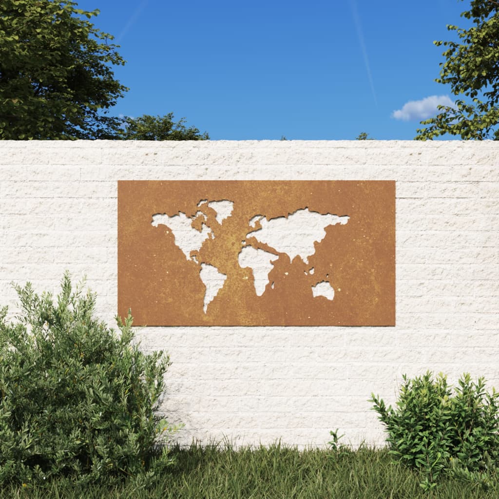 Zahradní Nástěnná Dekorace 105X55 Cm Cortenová Ocel Mapa Světa