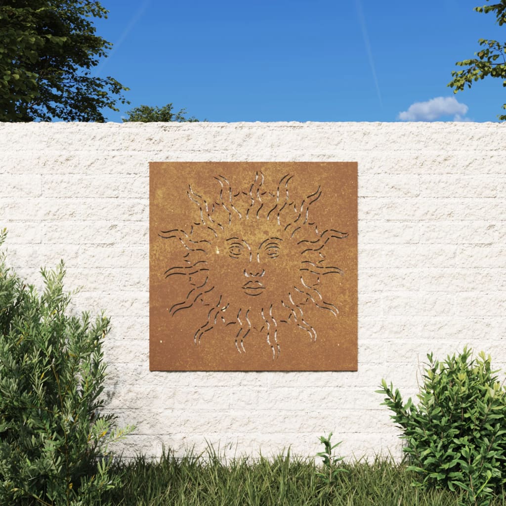 Zahradní Nástěnná Dekorace 55 X 55 Cm Cortenová Ocel Slunce Tmavě Hnědá