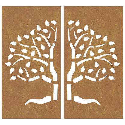 Zahradní Nástěnné Dekorace 2 Ks 105X55 Cm Cortenová Ocel Strom