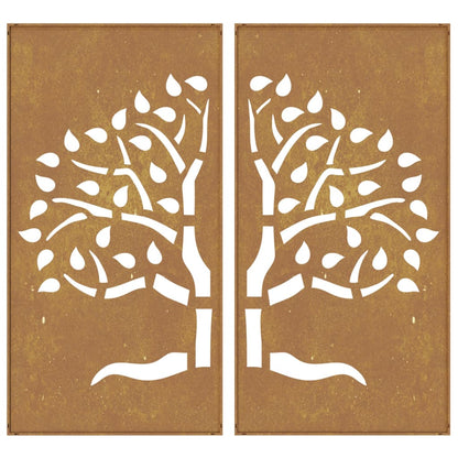 Zahradní Nástěnné Dekorace 2 Ks 105X55 Cm Cortenová Ocel Strom