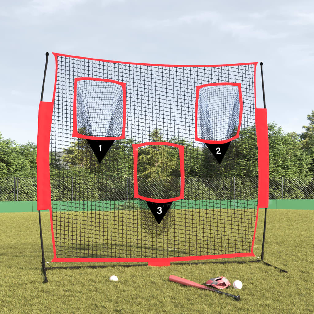 Přenosná Baseballová Síť Černá/Červená 183X105X183 Cm Polyester