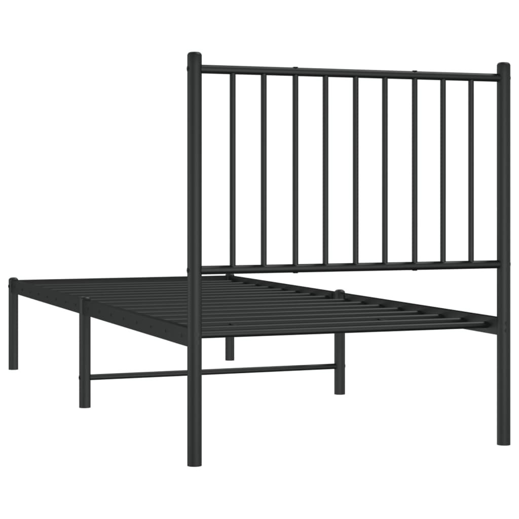 Kovový Rám Postele S Čelem Černý Černá