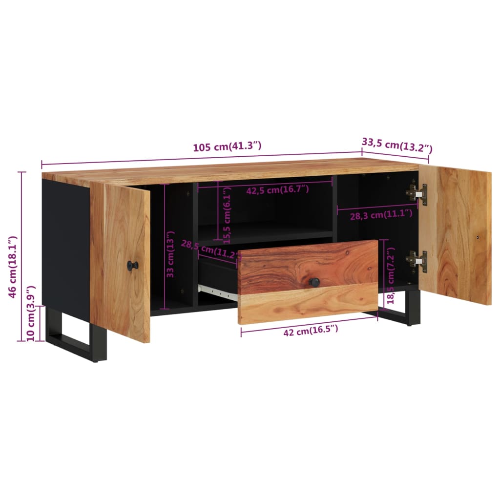 Tv Skříňka 105 X 33,5 X 46 Cm Masivní Akácie A Kompozitní Dřevo