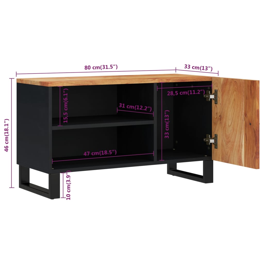 Tv Skříňka 80 X 33 X 46 Cm Masivní Akácie A Kompozitní Dřevo