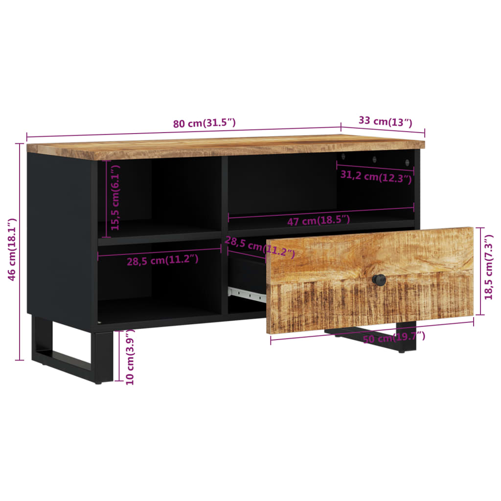 Tv Stolek 80 X 33 X 46 Cm Masivní Mangovník A Kompozitní Dřevo