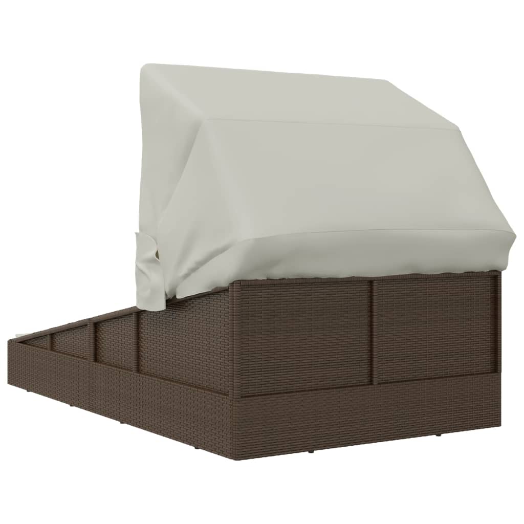 Lehátko Se Skládací Střechou Hnědé 200 X 114 X 128 Cm Polyratan