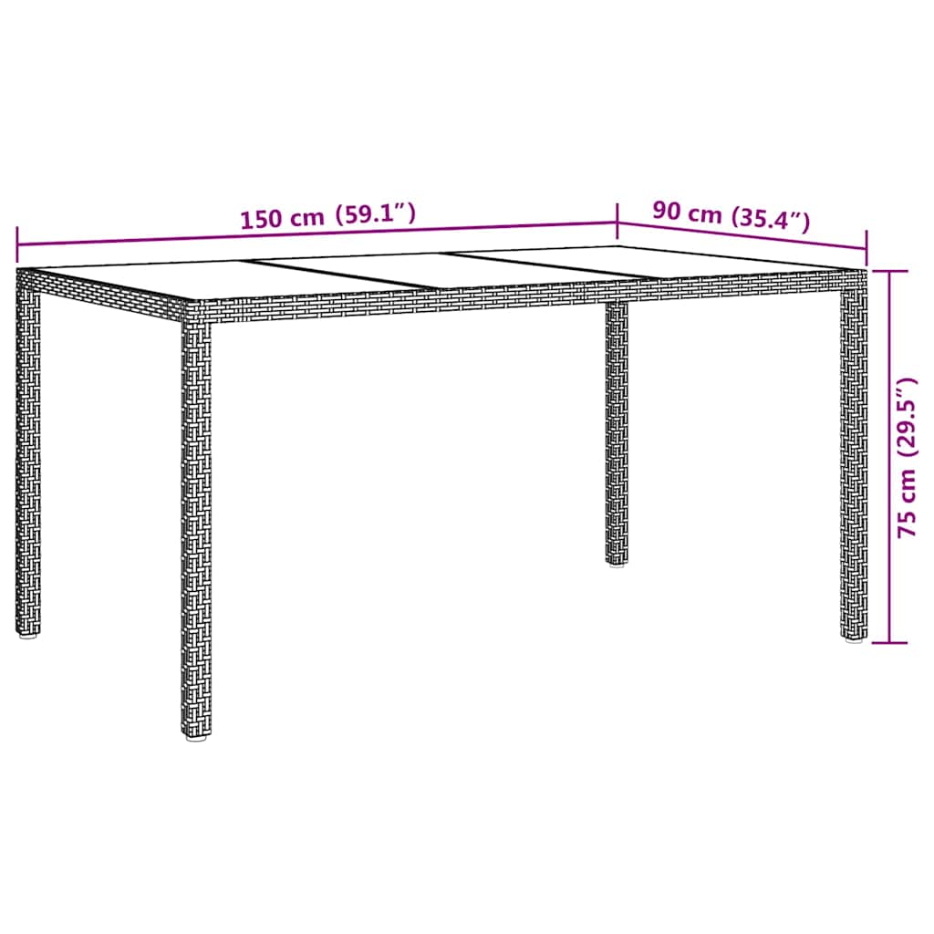 Zahradní Stůl Hnědá 150 X 90 X 75 Cm Polyratan