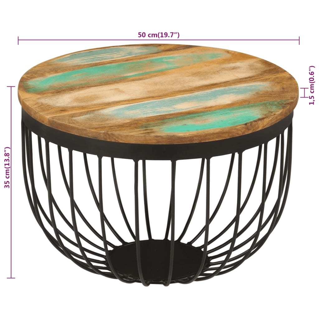 Konferenční Stolek Ø 50X35 Cm Masivní Recyklované Dřevo A Ocel