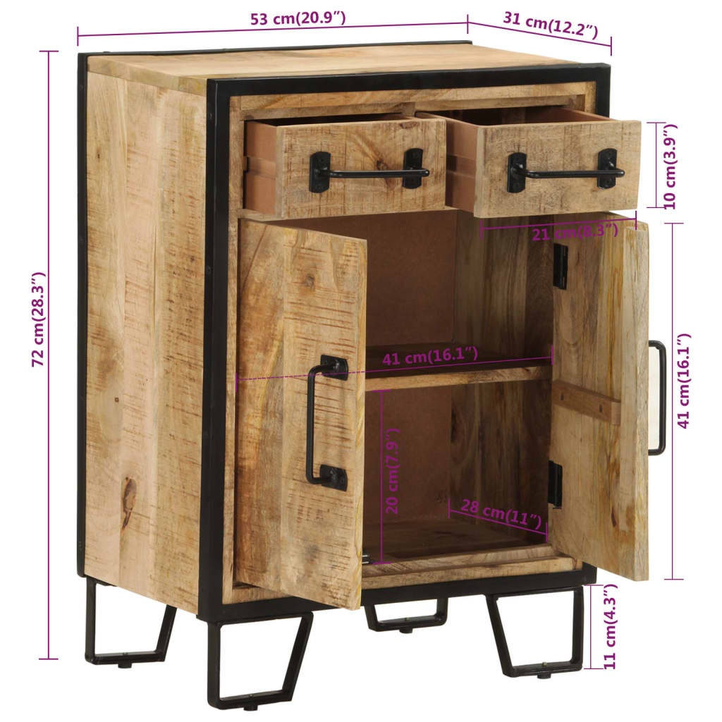 Příborník Se 2 Zásuvkami 53X31X72 Cm Masivní Mangovník A Železo