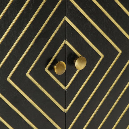 Příborník Se 2 Dvířky Černý A Zlatý 55X30X75 Cm Masiv Mangovník