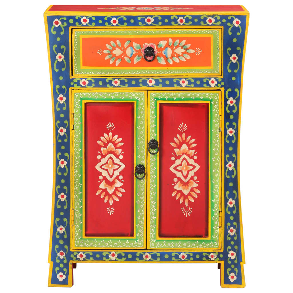 Ručně Malovaný Příborník 54X30X74 Cm Masivní Mangovníkové Dřevo