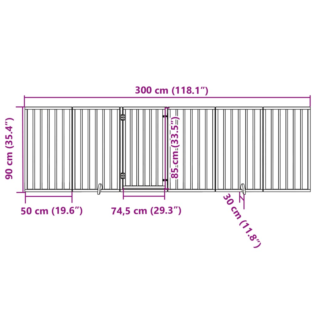 Psí Branka S Dvířky, Skládací, 6 Panelů, 300 Cm, Topolové Dřevo